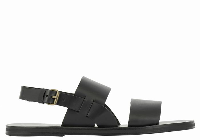 Black Ancient Greek Sandals Irodotos Leather Men Casual Sandals | JLB8044WC