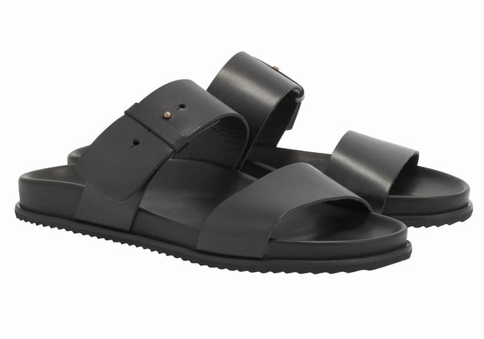 Black Ancient Greek Sandals Kimon Men Slide Sandals | MED945OZ