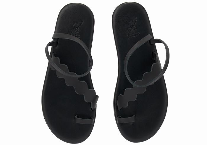 Black Ancient Greek Sandals Koralia Women Toe-Post Sandals | SAC9425VS