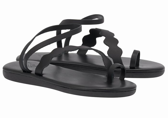 Black Ancient Greek Sandals Koralia Women Toe-Post Sandals | SAC9425VS