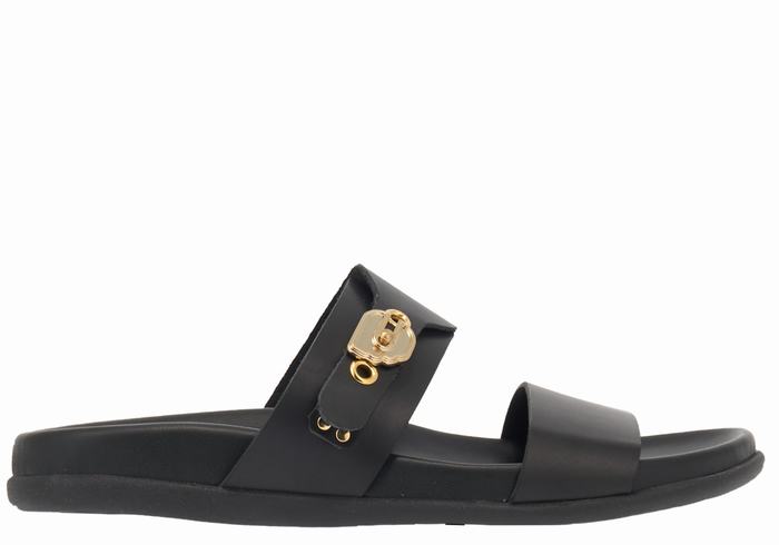 Black Ancient Greek Sandals Latria Women Slide Sandals | ORS3754WI