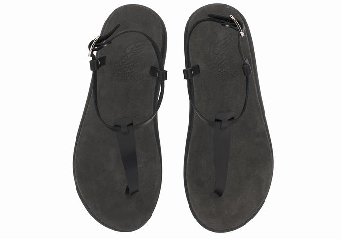 Black Ancient Greek Sandals Lito Comfort Women Back-Strap Sandals | AEG4195DH