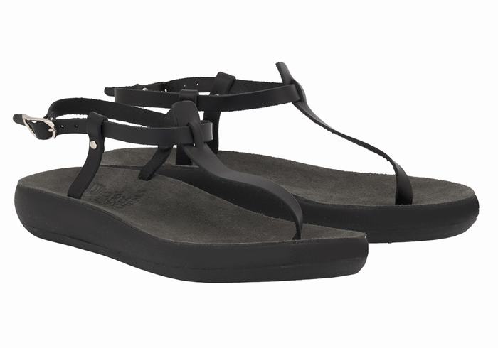 Black Ancient Greek Sandals Lito Comfort Women Back-Strap Sandals | AEG4195DH