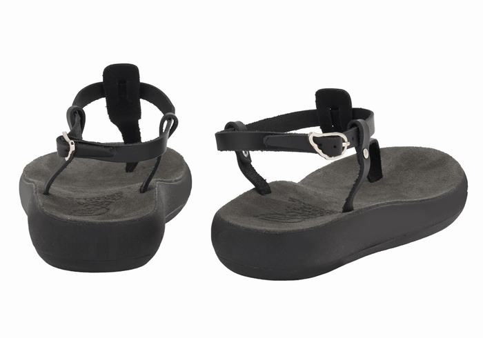 Black Ancient Greek Sandals Lito Comfort Women Back-Strap Sandals | AEG4195DH