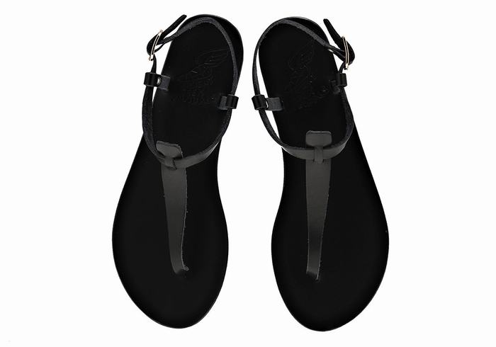 Black Ancient Greek Sandals Lito Flip Flop Leather Women Back-Strap Sandals | KGB9622LQ