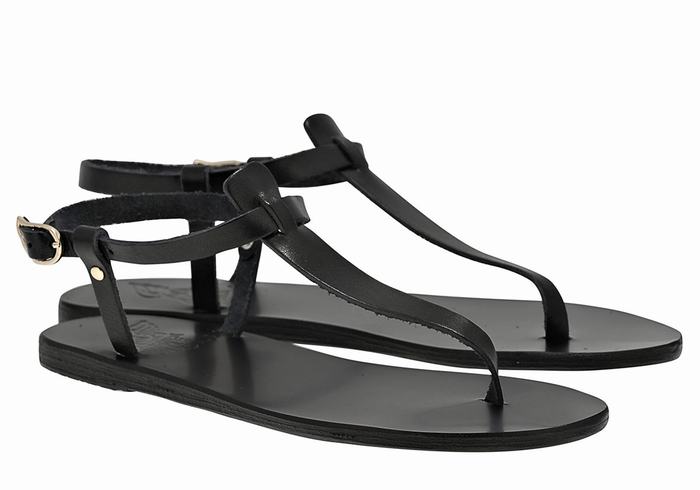 Black Ancient Greek Sandals Lito Flip Flop Leather Women Back-Strap Sandals | KGB9622LQ