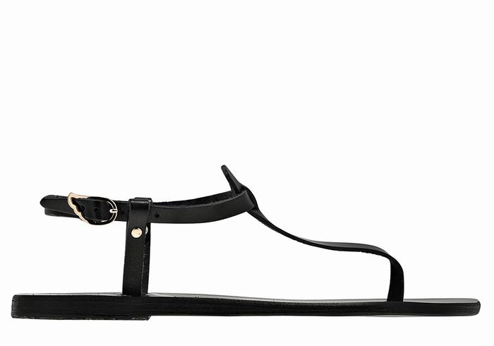 Black Ancient Greek Sandals Lito Flip Flop Leather Women Back-Strap Sandals | KGB9622LQ