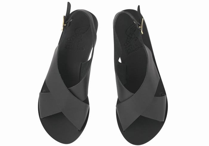 Black Ancient Greek Sandals Maria Leather Women Casual Sandals | PPZ609XS