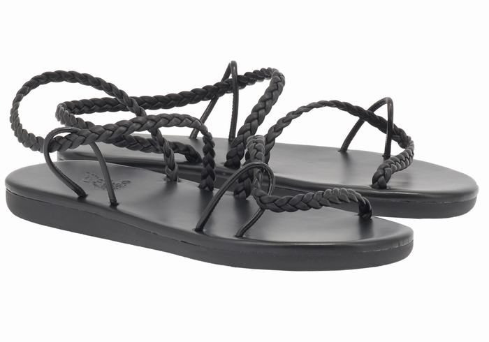 Black Ancient Greek Sandals Maya Women Braided Sandals | CAV273UG