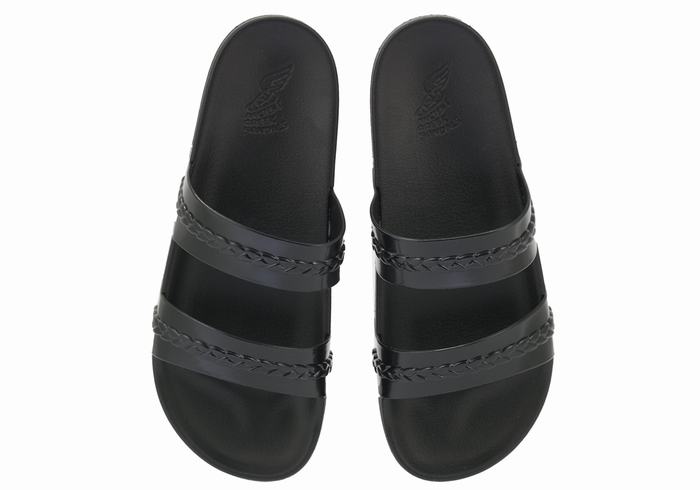 Black Ancient Greek Sandals Meli Women Slide Sandals | AGK286DT