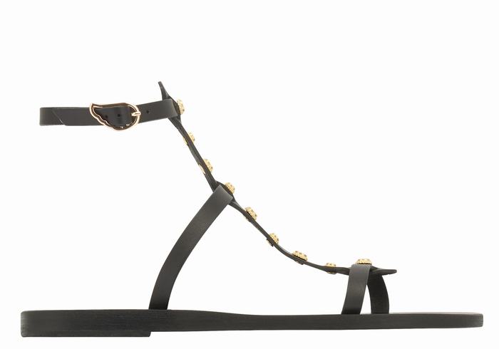 Black Ancient Greek Sandals Meliti Bee Women Ankle Strap Sandals | LNS9482AL