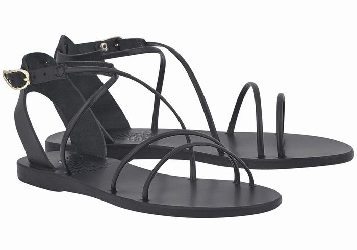 Black Ancient Greek Sandals Meloivia Women Ankle Strap Sandals | NOM9715DT