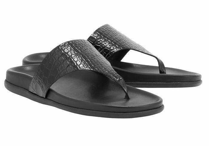 Black Ancient Greek Sandals Mera Footbed Women Flip Flops | LLW2839DZ