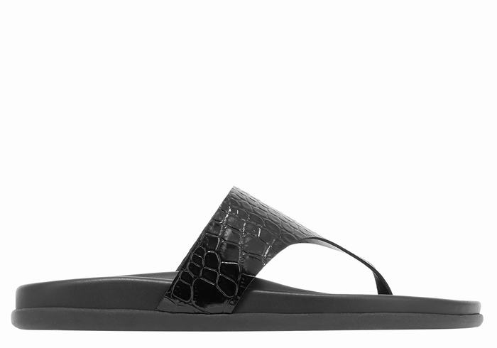 Black Ancient Greek Sandals Mera Footbed Women Flip Flops | LLW2839DZ