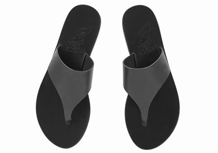 Black Ancient Greek Sandals Mera Leather Women Flip Flops | HOY9383CV