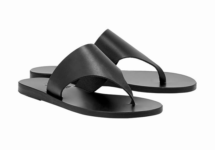 Black Ancient Greek Sandals Mera Leather Women Flip Flops | HOY9383CV