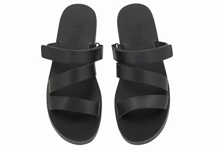 Black Ancient Greek Sandals Morfeas Men Slide Sandals | ZXE5581US