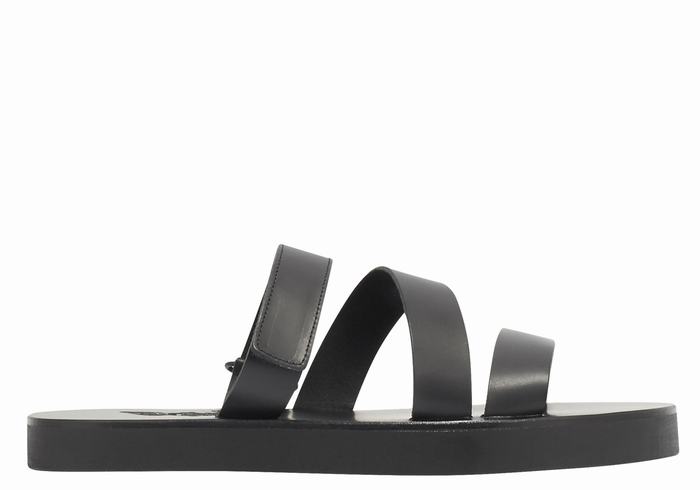 Black Ancient Greek Sandals Morfeas Men Slide Sandals | ZXE5581US