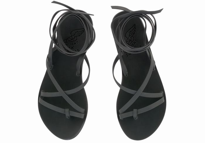 Black Ancient Greek Sandals Morfi Leather Women Gladiator Sandals | DLN2480PG