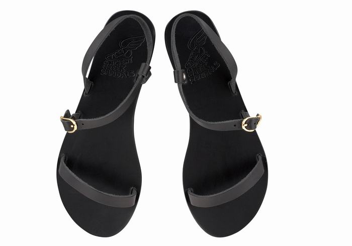 Black Ancient Greek Sandals Niove Leather Women Back-Strap Sandals | WWW2788LD