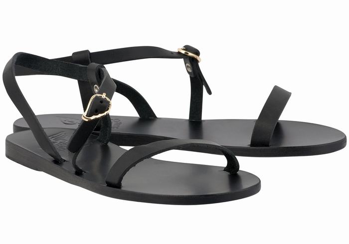 Black Ancient Greek Sandals Niove Leather Women Back-Strap Sandals | WWW2788LD