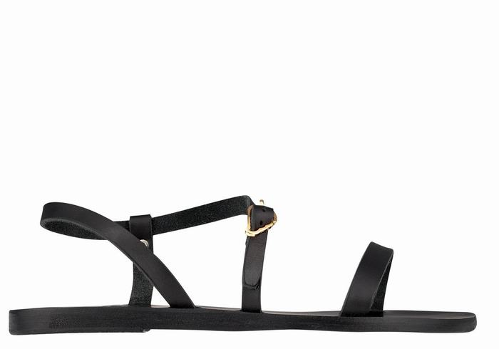 Black Ancient Greek Sandals Niove Leather Women Back-Strap Sandals | WWW2788LD