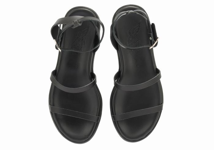 Black Ancient Greek Sandals Nissida Leather Women Platform Sandals | TRJ6979BY