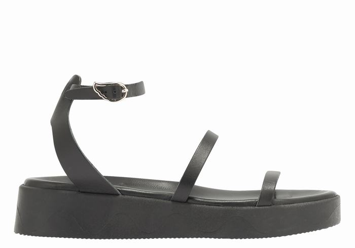 Black Ancient Greek Sandals Nissida Leather Women Platform Sandals | TRJ6979BY