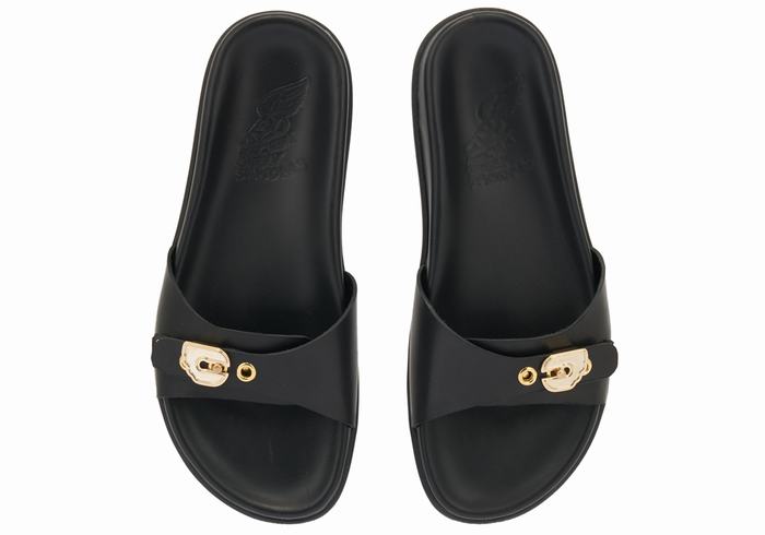 Black Ancient Greek Sandals Odi Women Slide Sandals | FSD5984IS