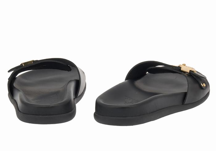 Black Ancient Greek Sandals Odi Women Slide Sandals | FSD5984IS