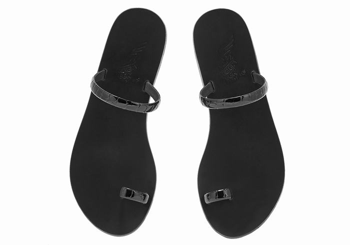 Black Ancient Greek Sandals Ophion Women Toe-Post Sandals | AXX1937YC