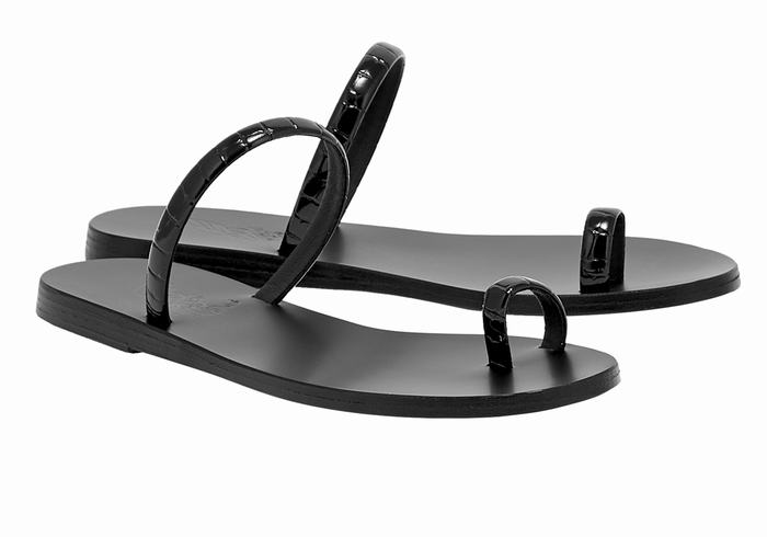 Black Ancient Greek Sandals Ophion Women Toe-Post Sandals | AXX1937YC