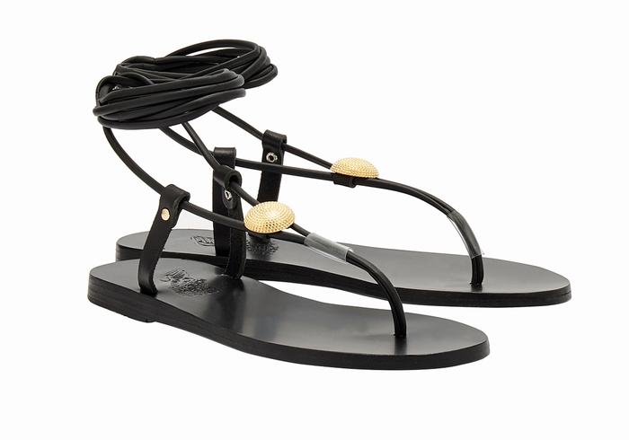 Black Ancient Greek Sandals Persephone Women Gladiator Sandals | FKV5359MP