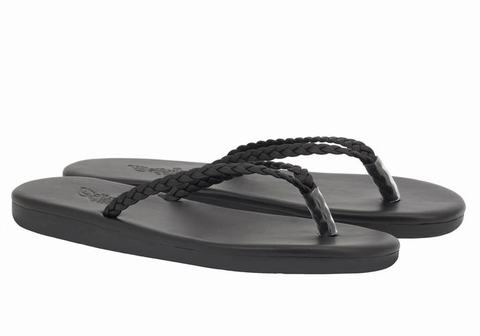 Black Ancient Greek Sandals Plage Flip Flop Women Braided Sandals | IKJ2714JQ