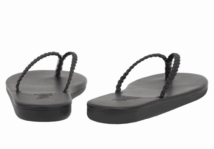 Black Ancient Greek Sandals Plage Flip Flop Women Braided Sandals | IKJ2714JQ