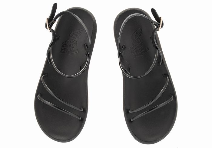 Black Ancient Greek Sandals Polis Women Back-Strap Sandals | WKP5599SQ