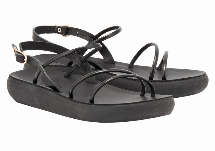 Black Ancient Greek Sandals Polis Women Back-Strap Sandals | WKP5599SQ