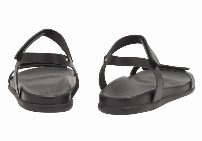 Black Ancient Greek Sandals Poros Women Back-Strap Sandals | DFM9523CS