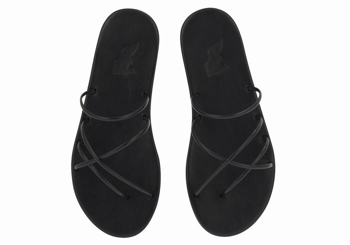 Black Ancient Greek Sandals Pu Women Slide Sandals | ZSC9116ML