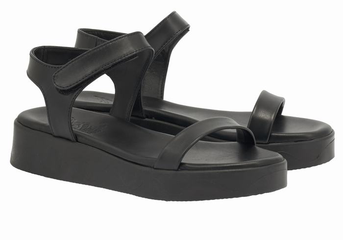 Black Ancient Greek Sandals Salamina Leather Women Platform Sandals | SXH8721BX