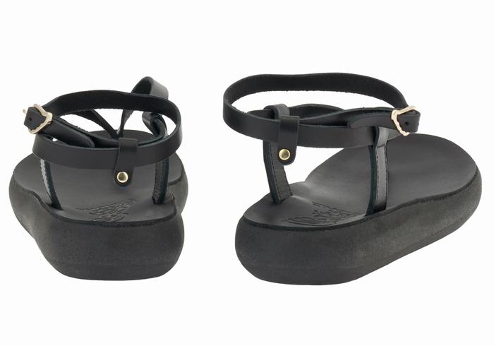 Black Ancient Greek Sandals Salomi Comfort Women Ankle Strap Sandals | POQ4649JY