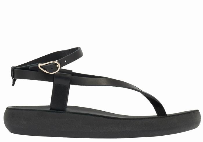 Black Ancient Greek Sandals Salomi Comfort Women Ankle Strap Sandals | POQ4649JY