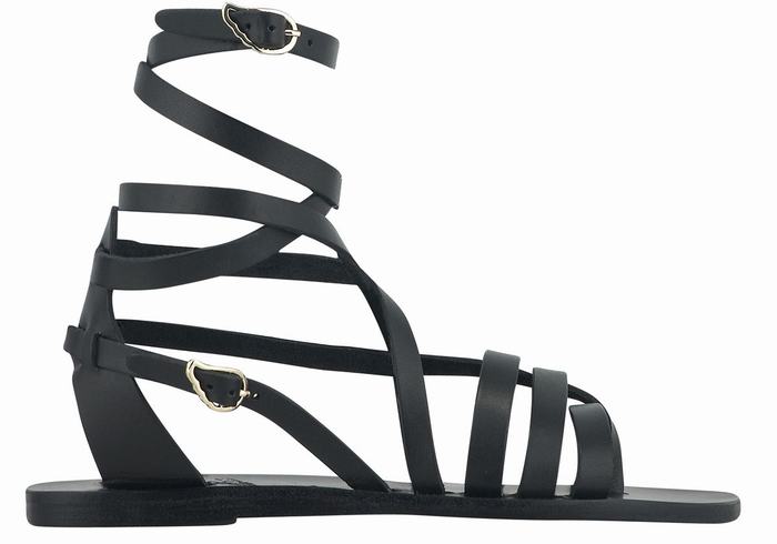 Black Ancient Greek Sandals Satira Leather Women Gladiator Sandals | QHS5926MX