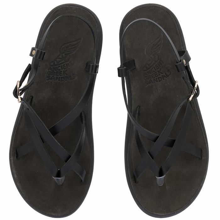 Black Ancient Greek Sandals Semele Comfort Women Back-Strap Sandals | UJJ4280LJ