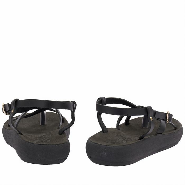 Black Ancient Greek Sandals Semele Comfort Women Back-Strap Sandals | UJJ4280LJ