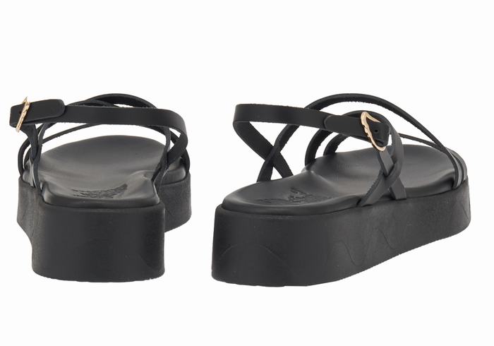 Black Ancient Greek Sandals Silia Leather Women Platform Sandals | FJZ7916IZ