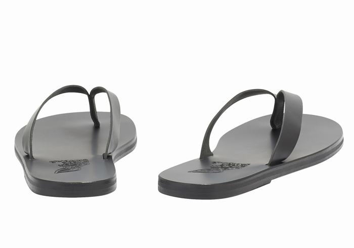 Black Ancient Greek Sandals Solon Leather Men Flip Flops | POC496WN