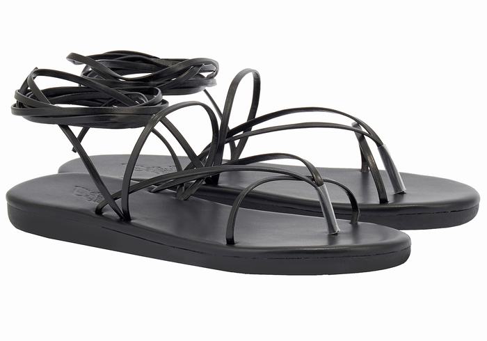 Black Ancient Greek Sandals String Women Gladiator Sandals | IID599AG