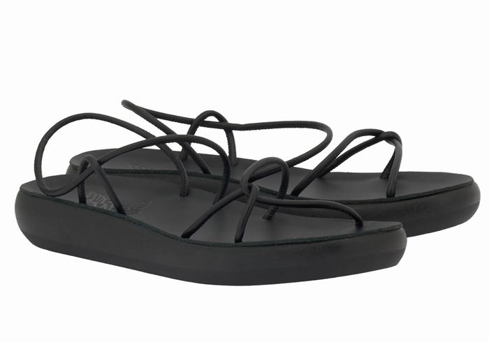 Black Ancient Greek Sandals Taxidi Comfort Women Back-Strap Sandals | PIB7194DI