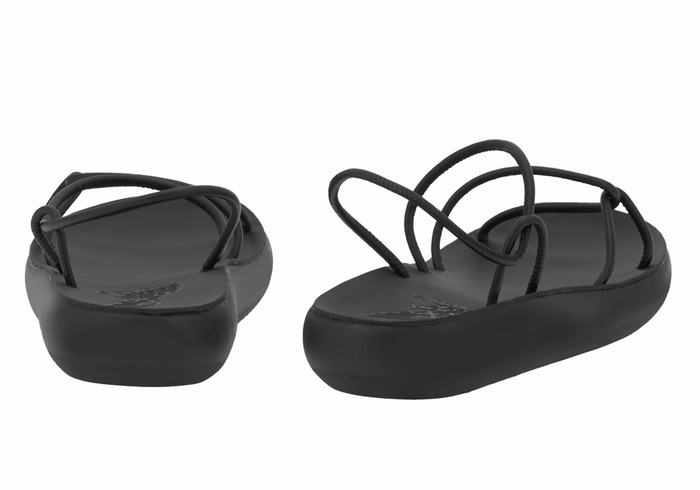 Black Ancient Greek Sandals Taxidi Comfort Women Back-Strap Sandals | PIB7194DI